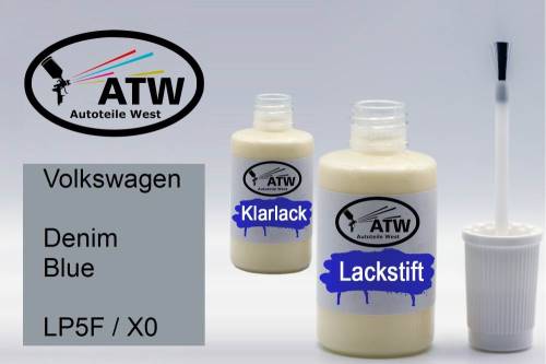 Volkswagen, Denim Blue, LP5F / X0: 20ml Lackstift + 20ml Klarlack - Set, von ATW Autoteile West.